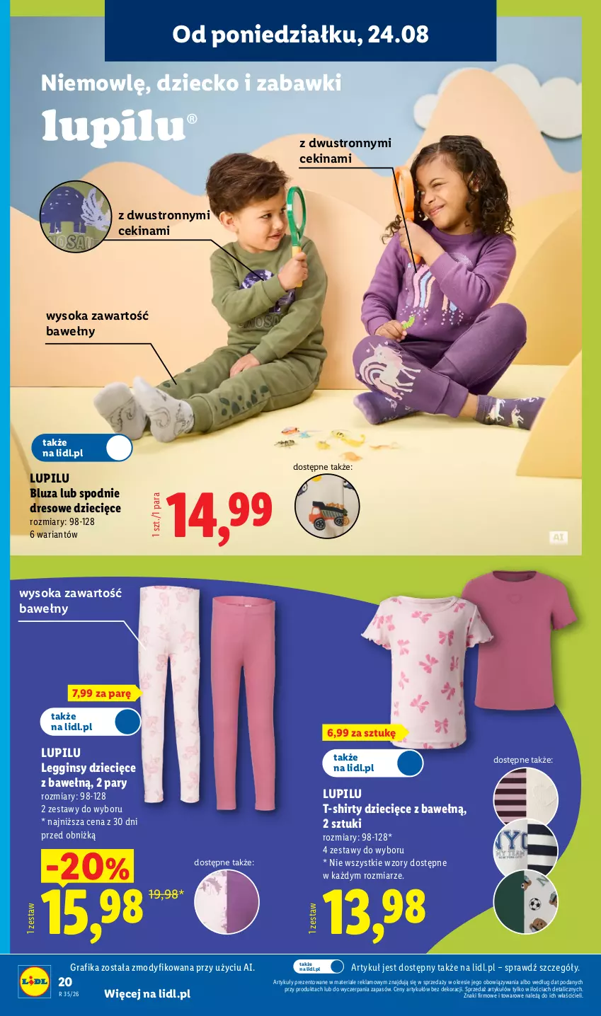 Gazetka promocyjna Lidl - Gazetka ważna od 24.08. do 30.08. - ważna 24.08 do 30.08.2026 - strona 22 - produkty: Bluza, Dres, Dzieci, Gin, Gra, Grafika, Legginsy, Sok, Spodnie, Spodnie dresowe, T-shirt