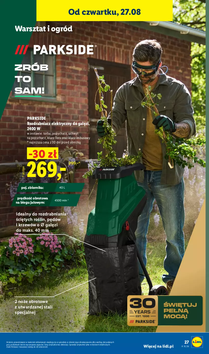 Gazetka promocyjna Lidl - Gazetka ważna od 24.08. do 30.08. - ważna 24.08 do 30.08.2026 - strona 33 - produkty: Noż, Ogród, Parkside, Rozdrabniacz, Torba