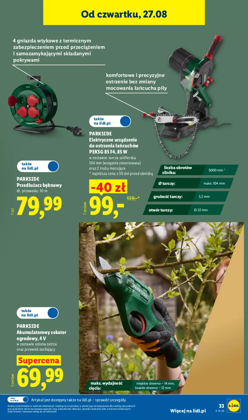 Gazetka promocyjna Lidl - Gazetka ważna od 24.08. do 30.08. - ważna 24.08 do 30.08.2026 - strona 39 - produkty: Akumulator, Parkside, Piec, Pokrywa, Przewód, Sekator