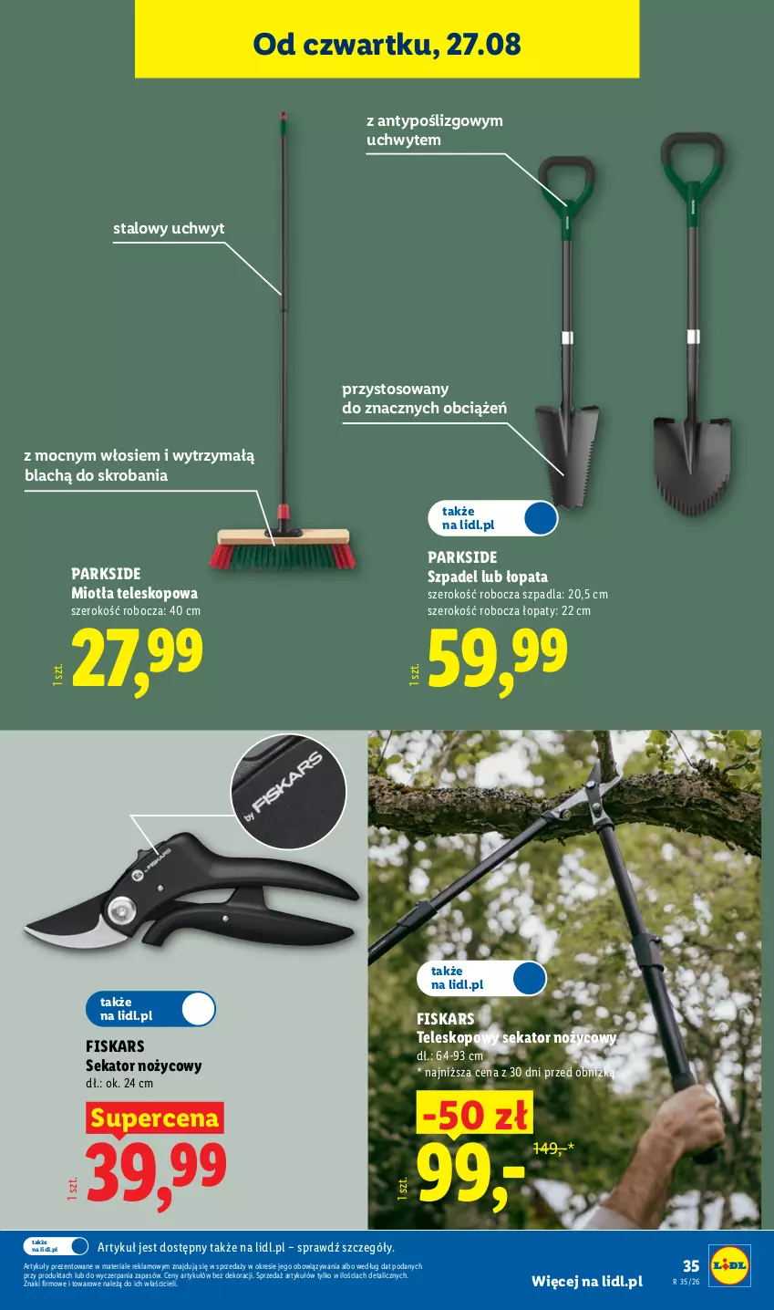 Gazetka promocyjna Lidl - Gazetka ważna od 24.08. do 30.08. - ważna 24.08 do 30.08.2026 - strona 41 - produkty: Fiskars, Miotła, Noż, Parkside, Sekator, Teleskop