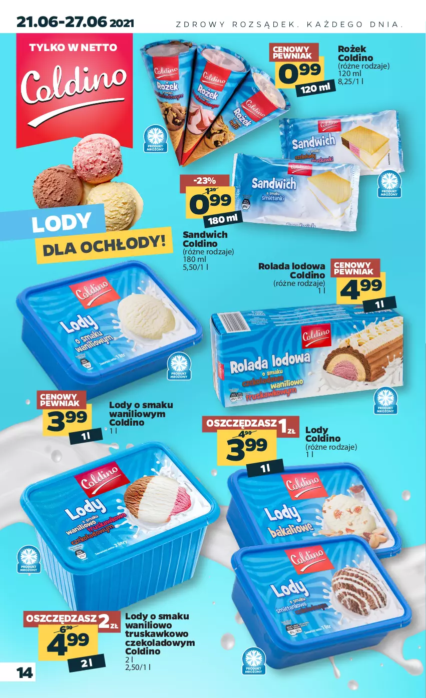 Gazetka promocyjna Netto - Gazetka spożywcza - ważna 21.06 do 27.06.2021 - strona 14 - produkty: Lody, Rolada