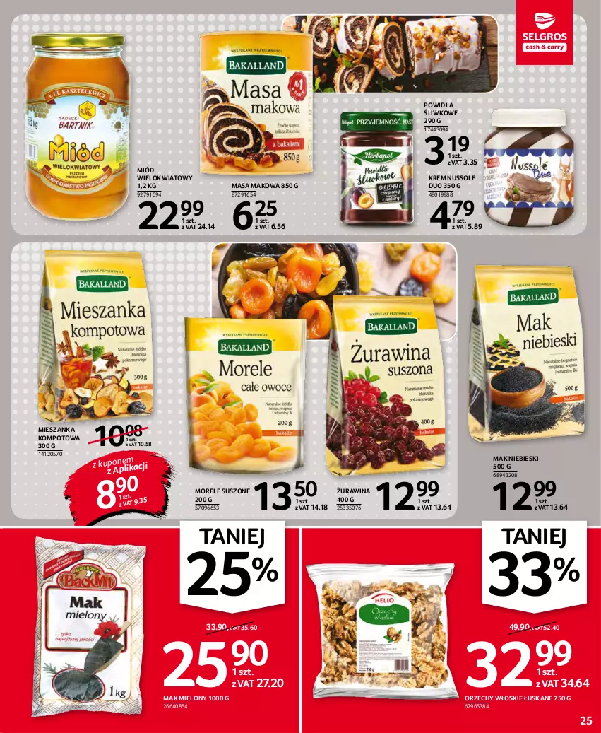 Gazetka promocyjna Selgros - Oferta spożywcza - ważna 25.11 do 01.12.2021 - strona 25 - produkty: Mak mielony, Mieszanka kompotowa, Miód, Orzechy włoskie