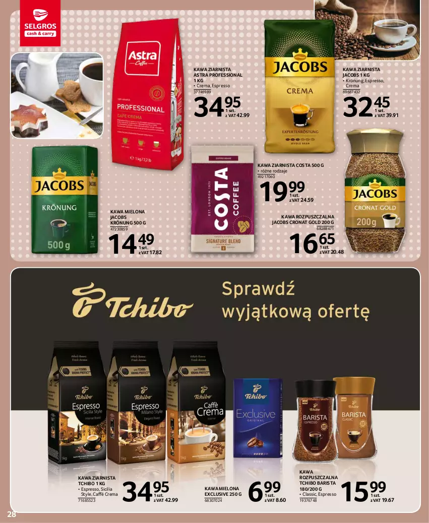 Gazetka promocyjna Selgros - Oferta spożywcza - ważna 25.11 do 01.12.2021 - strona 28 - produkty: Jacobs, Jacobs Krönung, Kawa, Kawa mielona, Kawa rozpuszczalna, Kawa ziarnista, Tchibo, Tchibo Barista