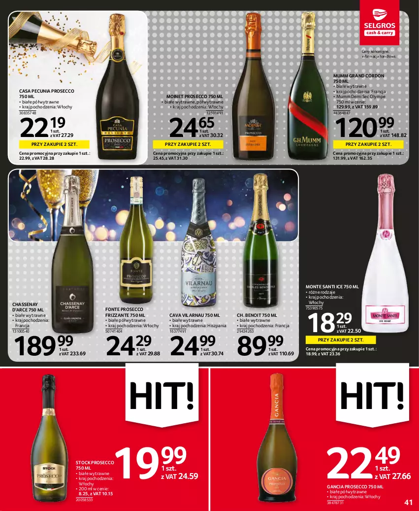 Gazetka promocyjna Selgros - Oferta spożywcza - ważna 25.11 do 01.12.2021 - strona 41 - produkty: Gancia, Gra, Monte, Monte Santi, Prosecco, Stock