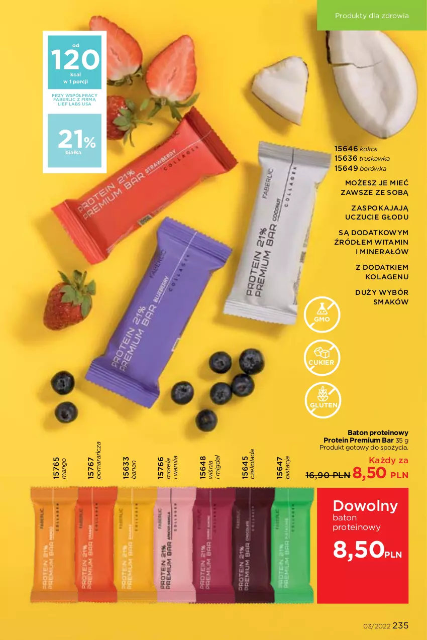 Gazetka promocyjna Faberlic - ważna 07.02 do 20.02.2022 - strona 235 - produkty: Baton, Borówka, Cukier, Czekolada, Fa, Kokos, Kolagen, Mango, Morela, Por