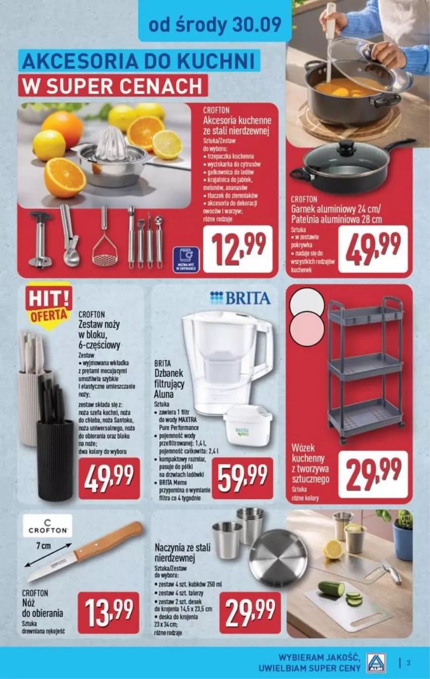Gazetka promocyjna Aldi - Przygotuj się na kolejny tydzień! - ważna 30.09 do 03.10.2026 - strona 3 - produkty: Brit, Brita, Chleb, Drzwi, Dzbanek, Dzbanek filtrujący, Noż, Pur, Talerz