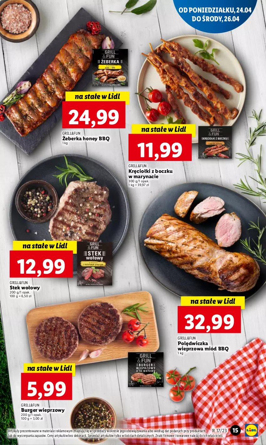 Gazetka promocyjna Lidl - GAZETKA - ważna 24.04 do 26.04.2023 - strona 21 - produkty: Burger, Grill, Miód, Polędwiczka wieprzowa, Stek, Stek wołowy