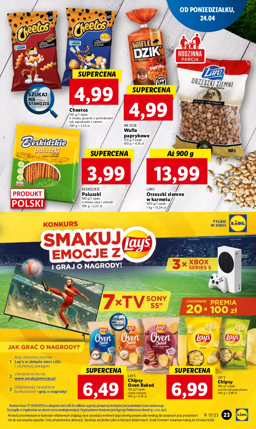 Gazetka promocyjna Lidl - GAZETKA - ważna 24.04 do 26.04.2023 - strona 31 - produkty: Beskidzki, Cheetos, Chipsy, Lay’s, Orzeszki, Orzeszki ziemne, Ser