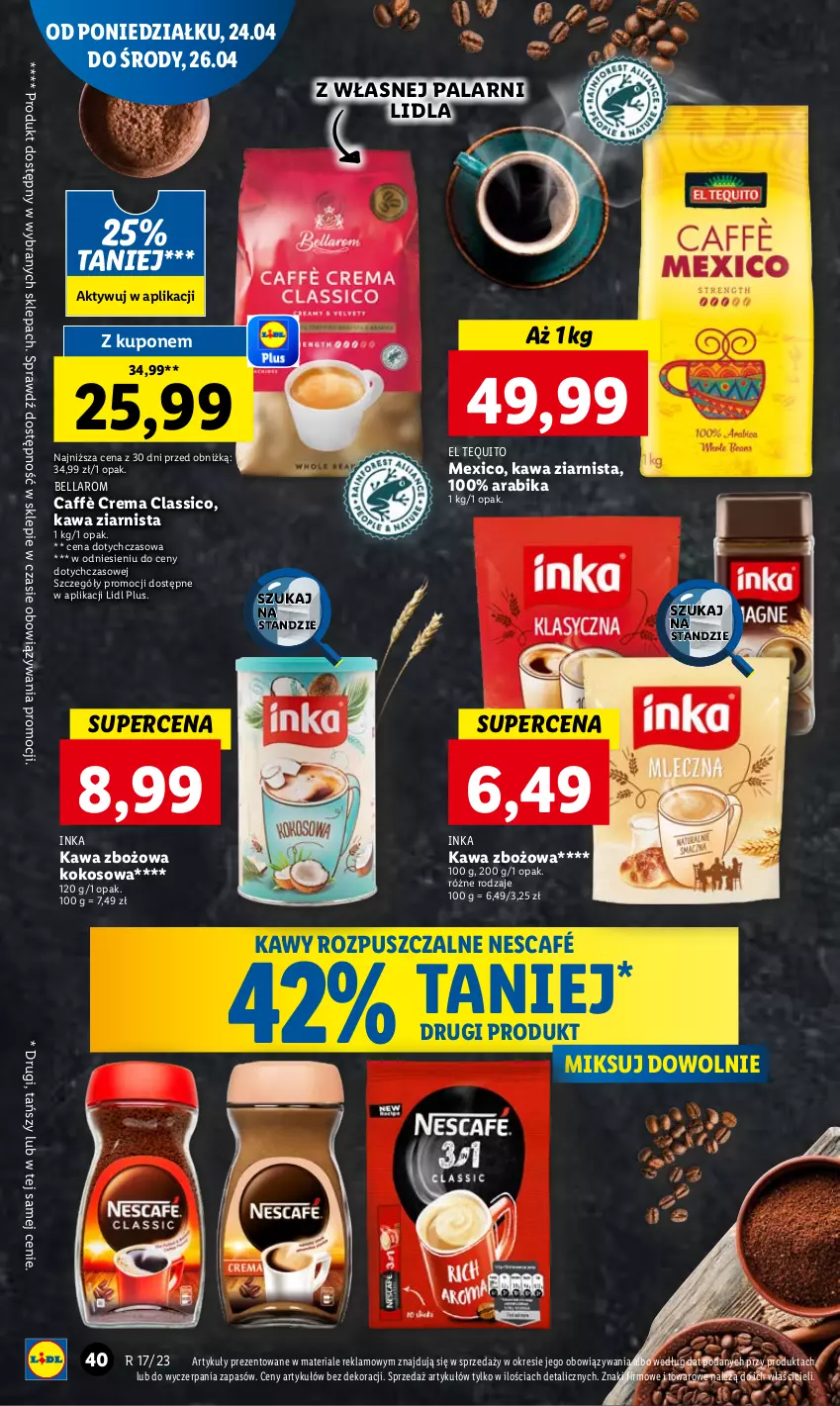 Gazetka promocyjna Lidl - GAZETKA - ważna 24.04 do 26.04.2023 - strona 50 - produkty: Bell, Bella, Inka, Kawa, Kawa zbożowa, Kawa ziarnista, Kokos, Nescafé