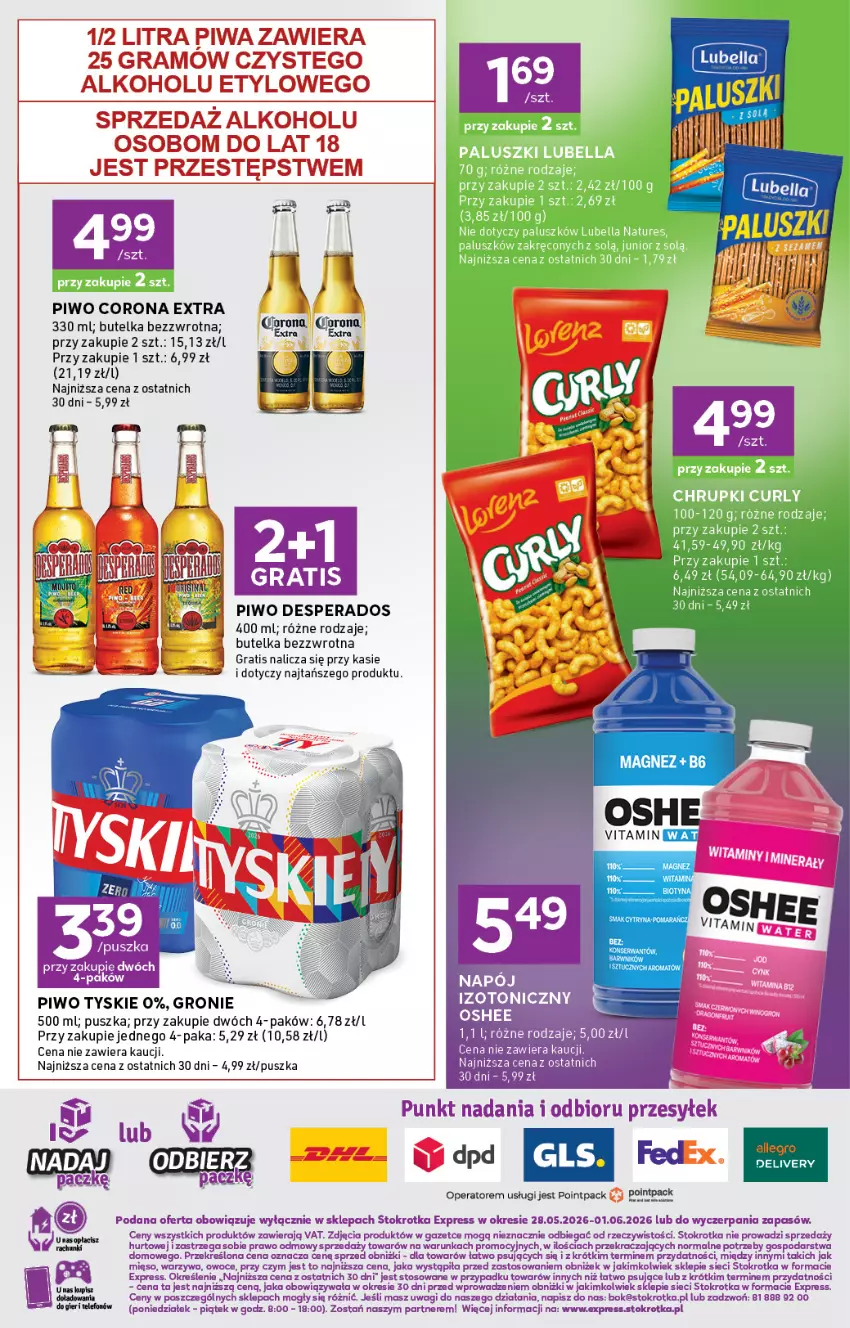 Gazetka promocyjna Stokrotka - Stokrotka Express - ważna 28.05 do 01.06.2026 - strona 6 - produkty: Bell, Bella, Chrupki, Corona Extra, Desperados, Fa, Gra, Lubella, Mięso, Napój, Napój izotoniczny, O nas, Oshee, Owoce, Piwo, Tyskie, Wagi, Warzywa