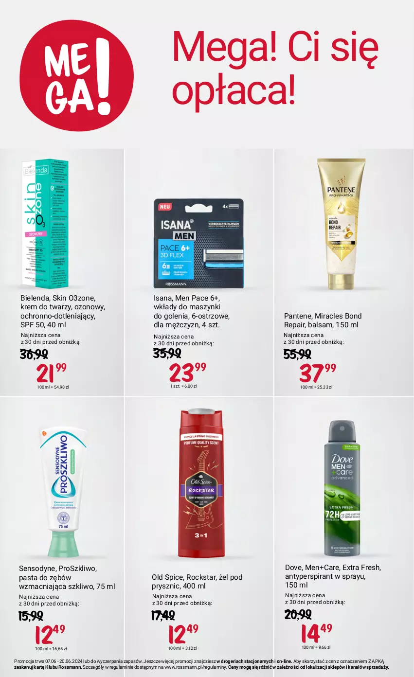 Gazetka promocyjna Rossmann - 7 czerwca - ważna 07.06 do 20.06.2024 - strona 2 - produkty: Antyperspirant, Bielenda, Dove, Isana, Krem do twarzy, Old Spice, Pantene, Pasta do zębów, Sensodyne