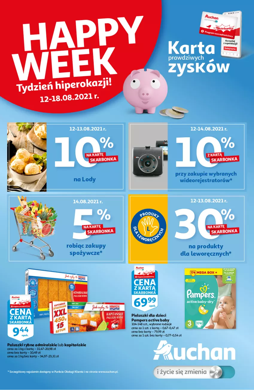 Gazetka promocyjna Auchan - Skarbonka #32 - ważna 12.08 do 18.08.2021 - strona 1 - produkty: Dzieci, Paluszki rybne, Pampers, Wideorejestrator
