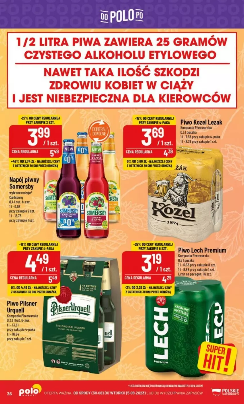 Gazetka promocyjna PoloMarket - ważna 30.08 do 05.09.2023 - strona 30 - produkty: Kozel, Lech Premium, Napój, Pilsner Urquell, Piwo, Somersby