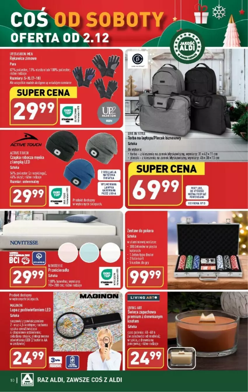 Gazetka promocyjna Aldi - ważna 29.11 do 02.12.2023 - strona 2 - produkty: Gin, Plecak, Prześcieradło, Rękawice, Top, Torba, Torba na laptopa