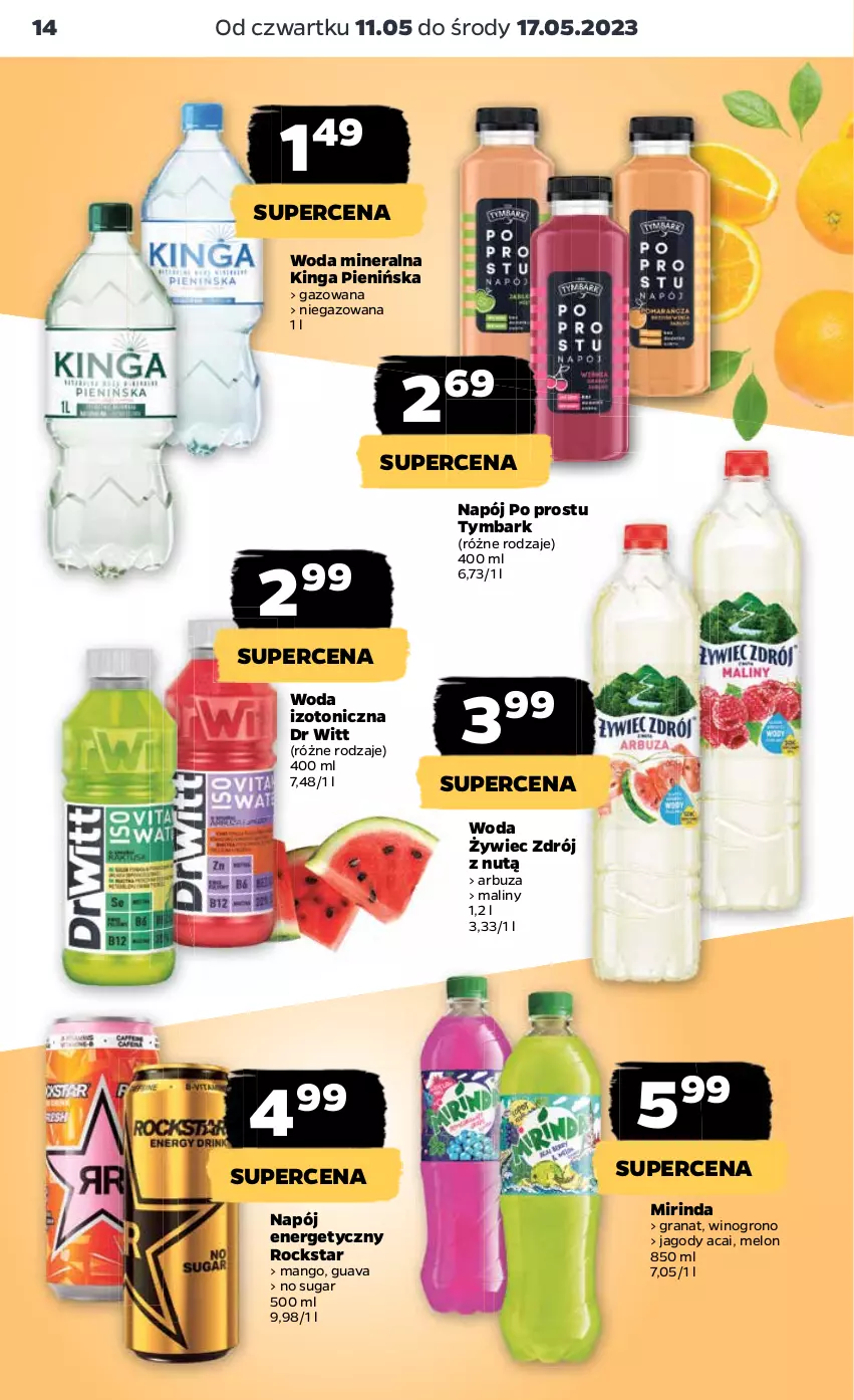 Gazetka promocyjna Netto - Artykuły spożywcze - ważna 11.05 do 17.05.2023 - strona 14 - produkty: Arbuz, Gra, Granat, Jagody, Maliny, Mango, Melon, Mirinda, Napój, Napój energetyczny, Tymbark, Wino, Woda, Woda mineralna