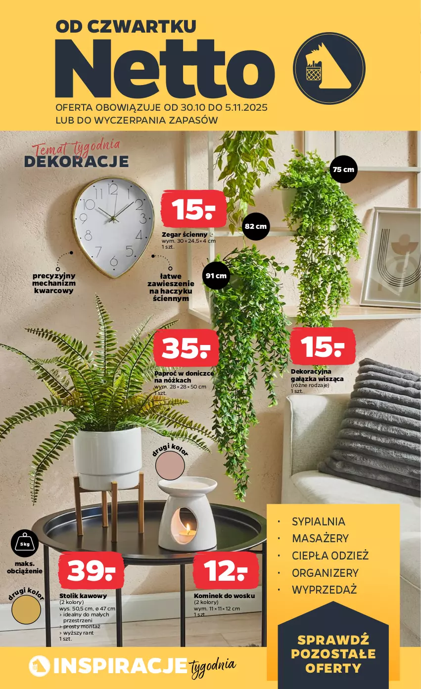 Gazetka promocyjna Netto - Od Czwartku Przemysłowa - ważna 30.10 do 05.11.2025 - strona 1 - produkty: Haczyk, Kominek, Masażer, Organizer, Stolik, Stolik kawowy, Sypialnia, Zegar