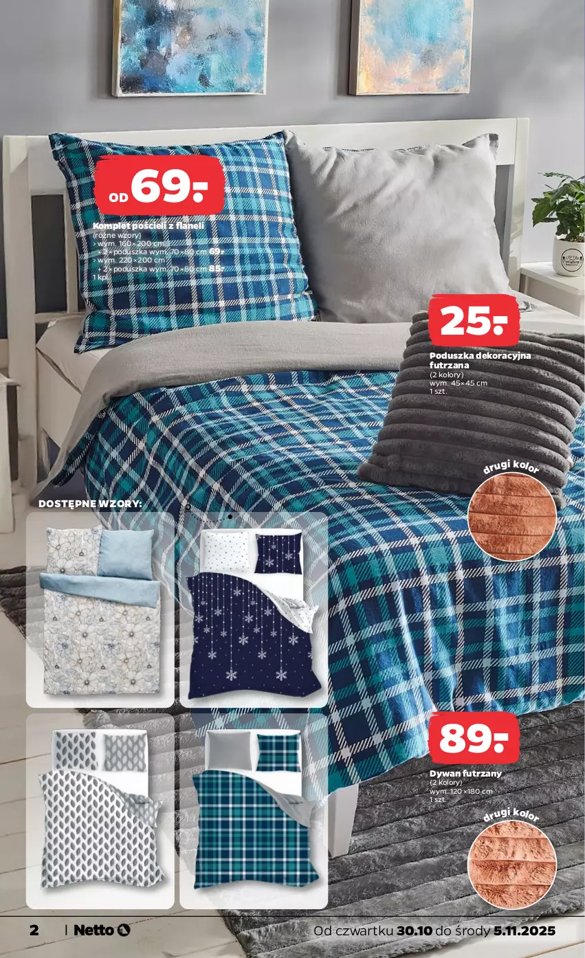Gazetka promocyjna Netto - Od Czwartku Przemysłowa - ważna 30.10 do 05.11.2025 - strona 2 - produkty: Dywan, Komplet pościeli, Poduszka, Poduszka dekoracyjna, Pościel