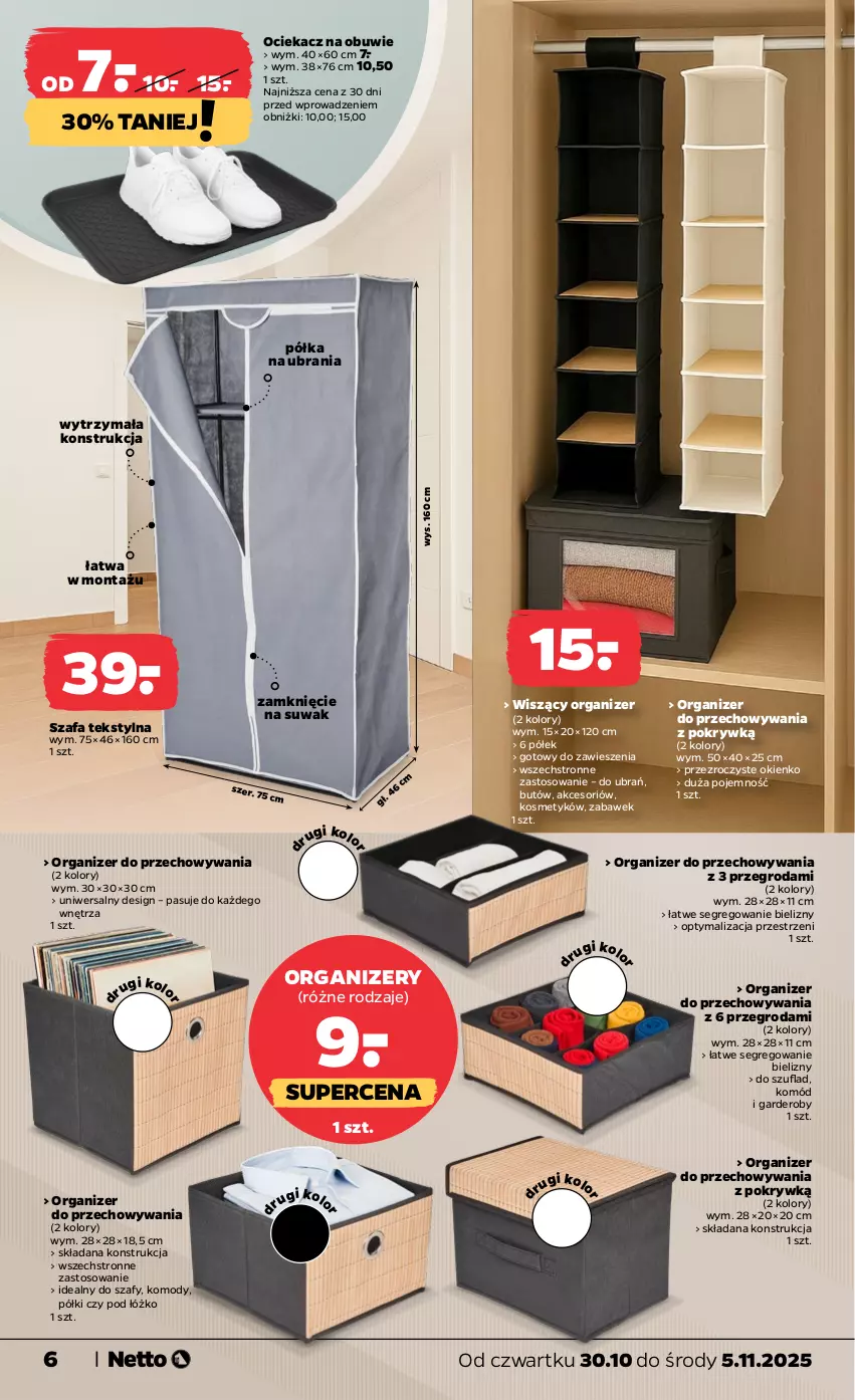 Gazetka promocyjna Netto - Od Czwartku Przemysłowa - ważna 30.10 do 05.11.2025 - strona 6 - produkty: Fa, Obuwie, Ociekacz, Ociekacz na obuwie, Organizer, Półka, Szafa, Ubrania