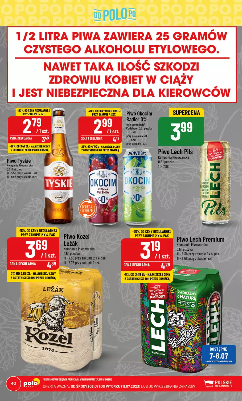 Gazetka promocyjna PoloMarket - Gazetka pomocyjna - ważna 05.07 do 11.07.2023 - strona 40 - produkty: Carlsberg, Gra, Koc, Kozel, Lech Premium, Okocim, Piec, Piwa, Piwo, Radler