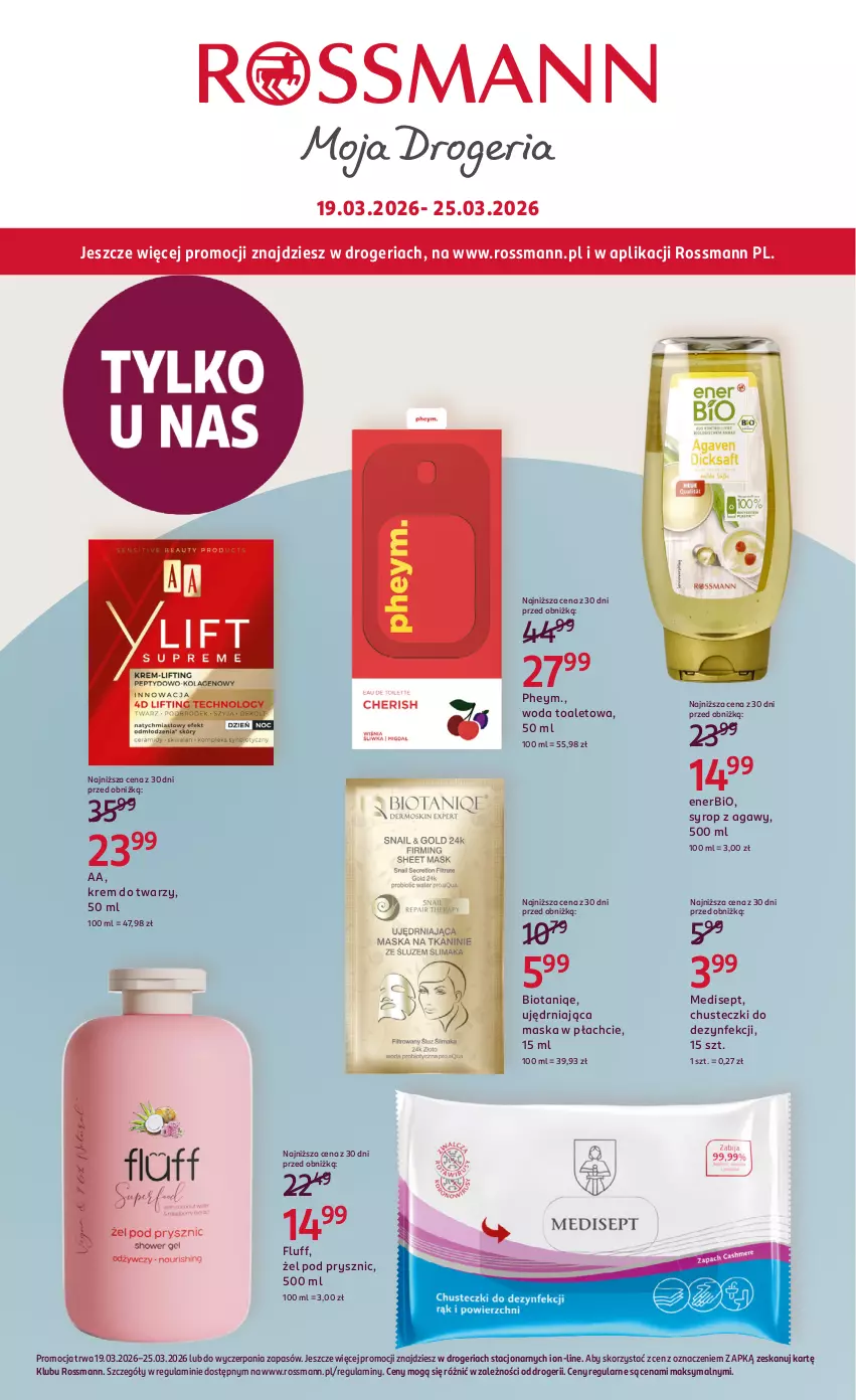 Gazetka promocyjna Rossmann - Gazetka promocyjna Rossmanna - ważna 19.03 do 25.03.2026 - strona 1 - produkty: Chusteczki, Enerbio, Krem do twarzy, Maska, Maska w płachcie, Syrop, Woda, Woda toaletowa
