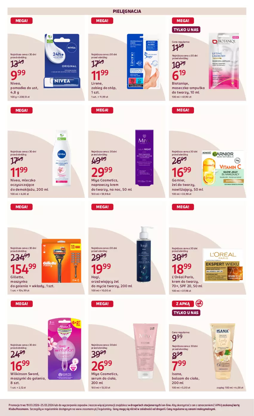 Gazetka promocyjna Rossmann - Gazetka promocyjna Rossmanna - ważna 19.03 do 25.03.2026 - strona 4 - produkty: Balsam do ciała, Garnier, Gillette, Isana, Krem do twarzy, L’Oréal, Lirene, Makijaż, Maszynka, Maszynka do golenia, Miya Cosmetics, Mleczko, Nivea, Rum, Ser, Serum, Szynka, Wilkinson Sword