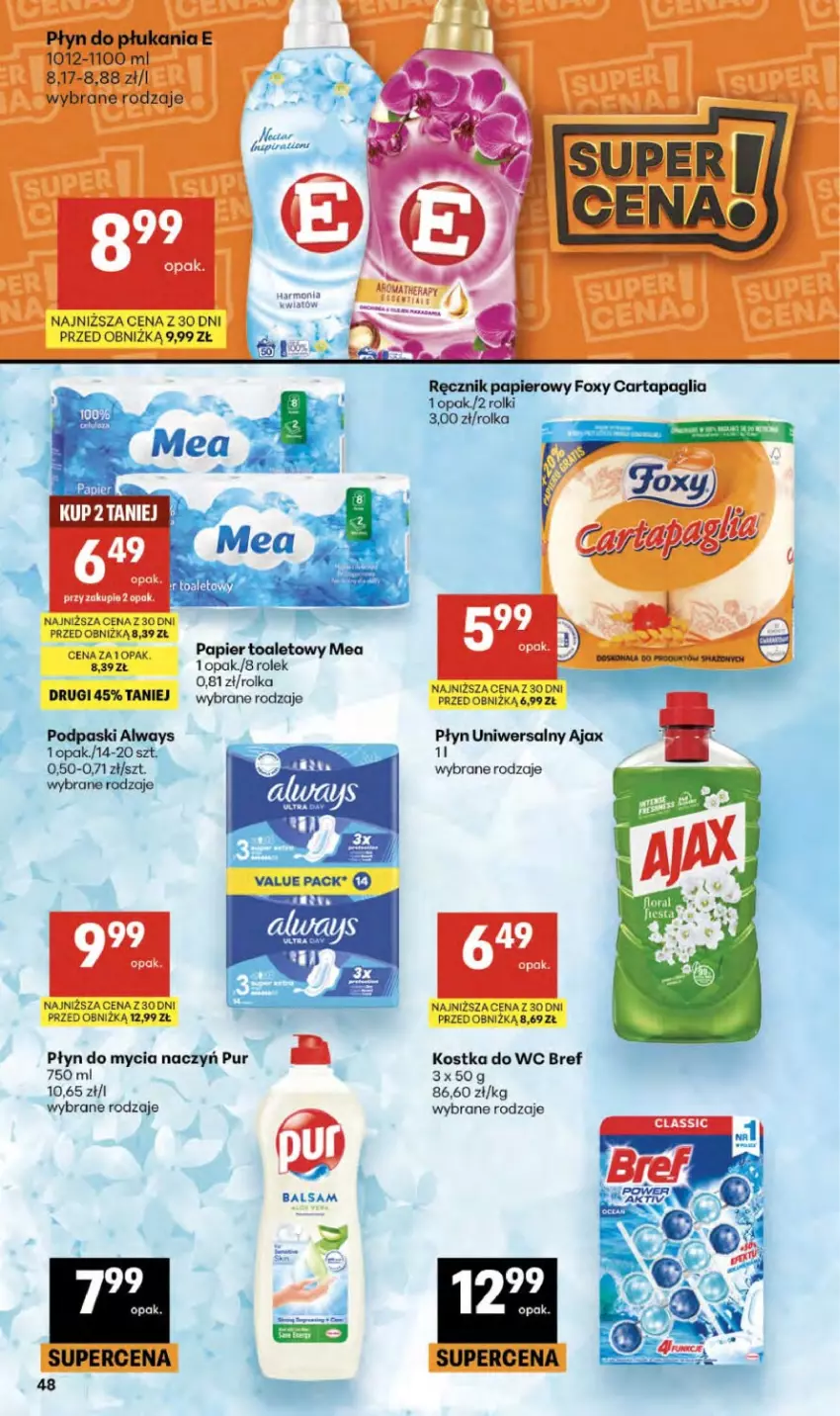 Gazetka promocyjna Delikatesy Centrum - Franczyza DC25 Czwartek - ważna 18.06 do 24.06.2026 - strona 48 - produkty: Ajax, Always, Bref, Do mycia naczyń, Foxy, Gra, Kostka do wc, Papier, Papier toaletowy, Płyn do mycia, Płyn do mycia naczyń, Płyn do płukania, Podpaski, Pur, Ręcznik, Rolki