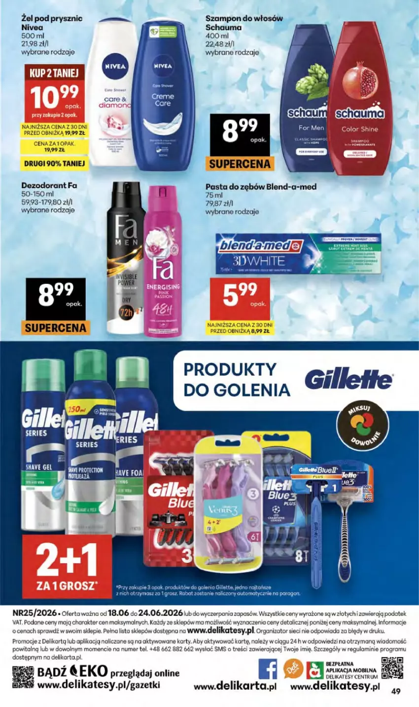 Gazetka promocyjna Delikatesy Centrum - Franczyza DC25 Czwartek - ważna 18.06 do 24.06.2026 - strona 49 - produkty: Blend-a-Med, Dezodorant, Fa, Gillette, Gra, Mobil, Nivea, Pasta do zębów, Rum, Schauma, Szampon
