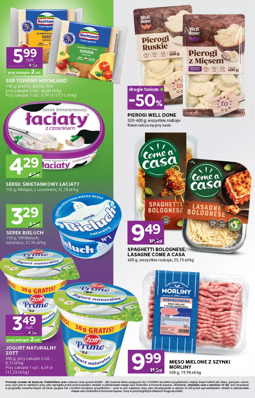 Gazetka promocyjna Stokrotka - Stokrotka Express - ważna 11.09 do 17.09.2025 - strona 4 - produkty: Bieluch, Fa, Jogurt, Jogurt naturalny, Lasagne, Mięso, Mięso mielone, Mięso mielone z szynki, Morliny, Owoce, Pierogi, Ser, Serek, Spaghetti, Warzywa, Zott