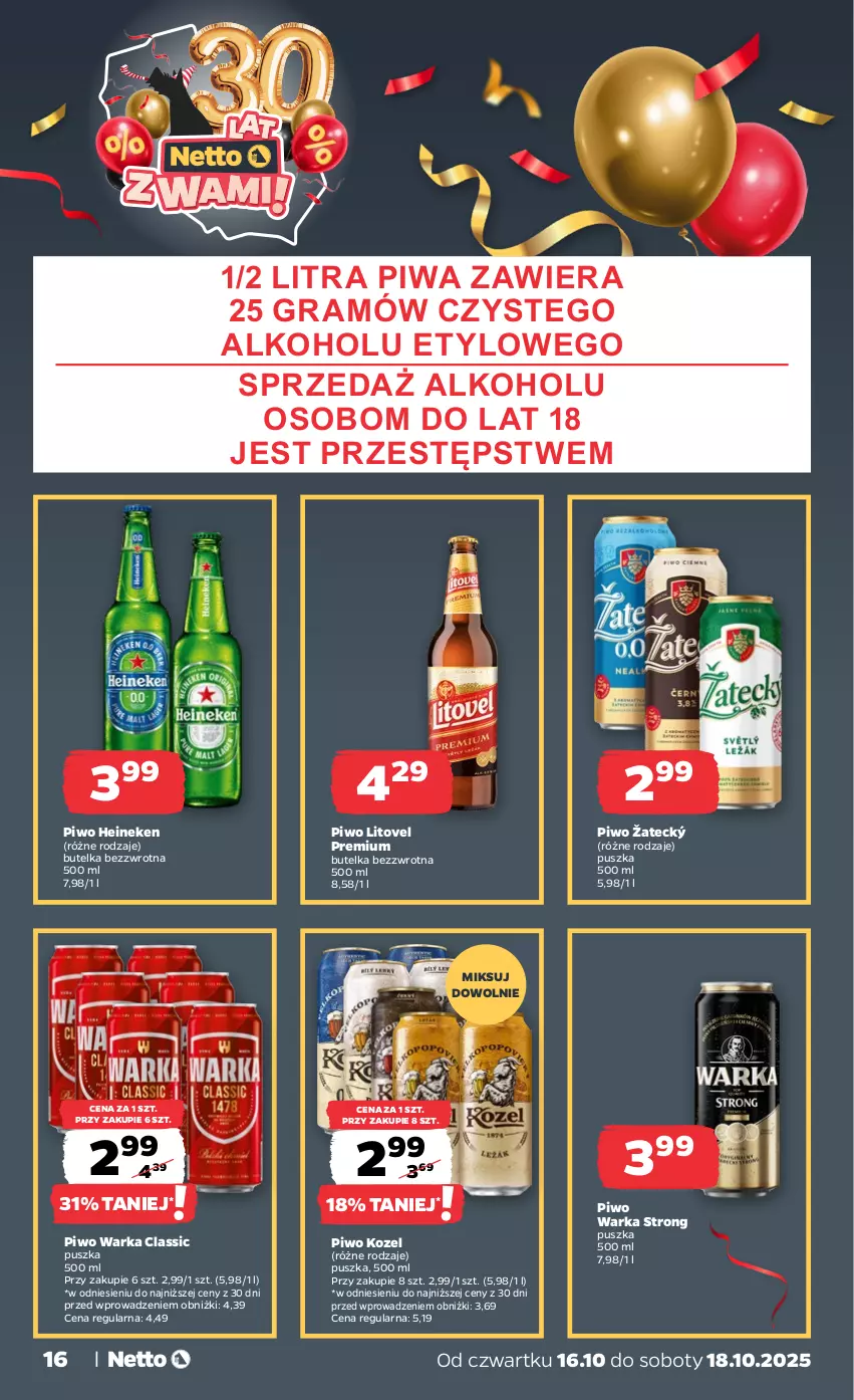 Gazetka promocyjna Netto - Od Czwartku - ważna 16.10 do 18.10.2025 - strona 16 - produkty: Gra, Heineken, Kozel, Piwa, Piwo, Warka