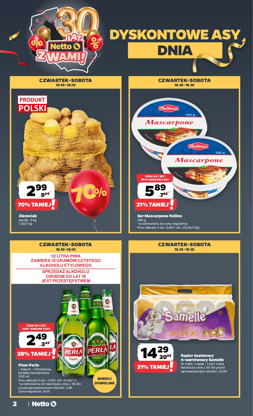 Gazetka promocyjna Netto - Od Czwartku - ważna 16.10 do 18.10.2025 - strona 2 - produkty: Gra, Mascarpone, Papier, Papier toaletowy, Perła, Piwa, Piwo, Por, Ser