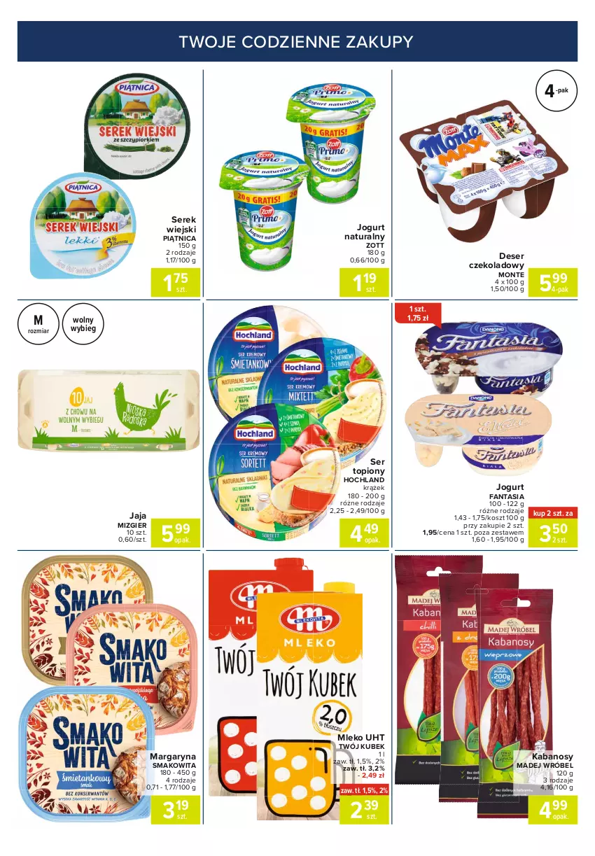 Gazetka promocyjna Carrefour - Gazetka Express - ważna 25.01 do 01.02.2021 - strona 2 - produkty: Deser, Fa, Fanta, Hochland, Jaja, Jogurt, Jogurt naturalny, Kabanos, Kosz, Kubek, Madej Wróbel, Margaryna, Mleko, Monte, Piątnica, Ser, Ser topiony, Serek, Serek wiejski, Smakowita, Top, Zott