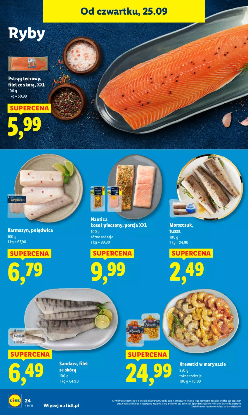 Gazetka promocyjna Lidl - GAZETKA - ważna 25.09 do 27.09.2025 - strona 26 - produkty: Krewetki, Piec, Polędwica, Por, Pstrąg, Pstrąg tęczowy, Sandacz, Tusz
