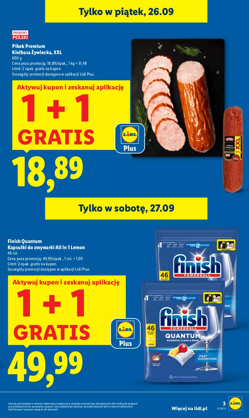 Gazetka promocyjna Lidl - GAZETKA - ważna 25.09 do 27.09.2025 - strona 3 - produkty: Finish, Gra, Kiełbasa, PIKOK, Zmywarki