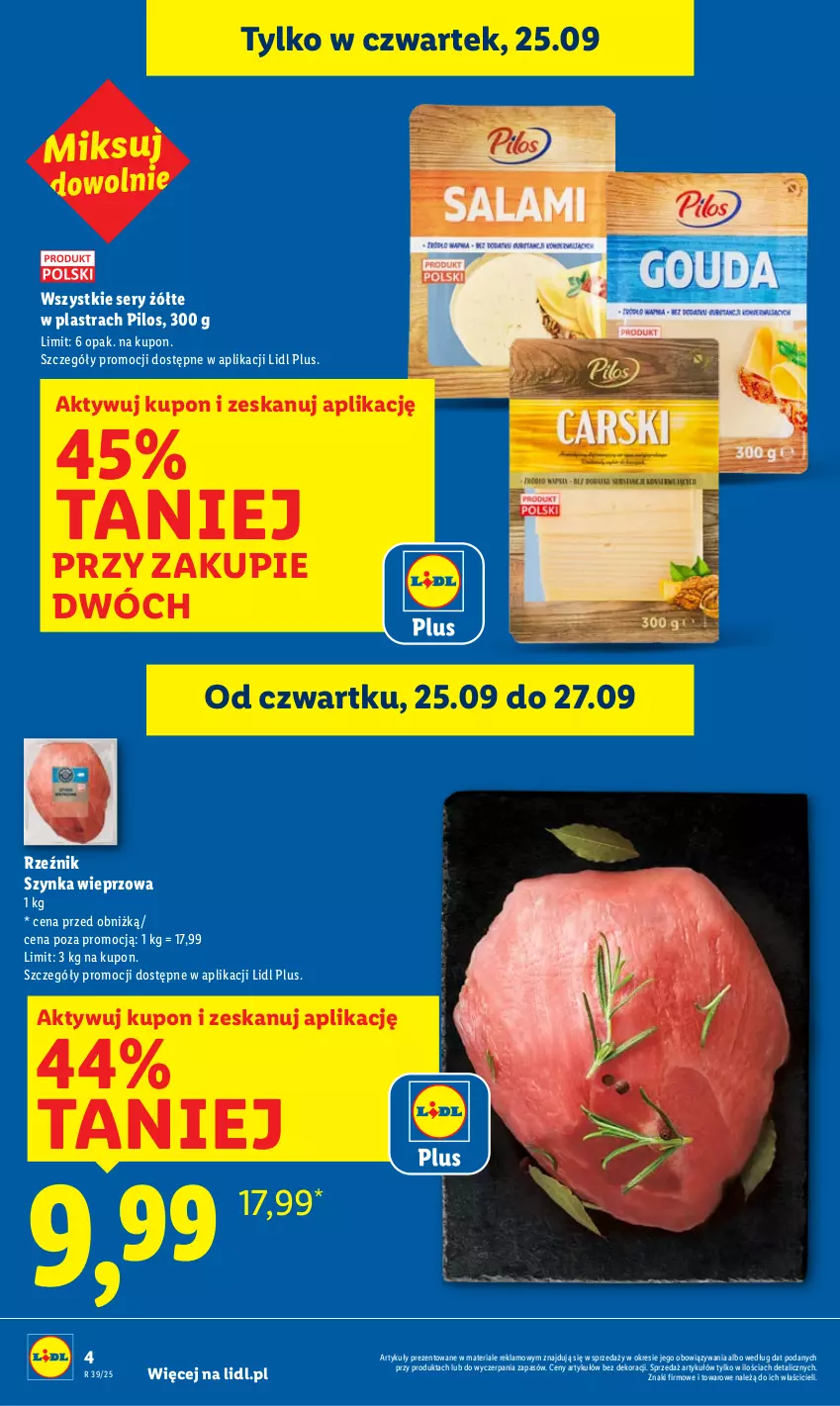 Gazetka promocyjna Lidl - GAZETKA - ważna 25.09 do 27.09.2025 - strona 4 - produkty: Pilos, Ser, Szynka, Szynka wieprzowa