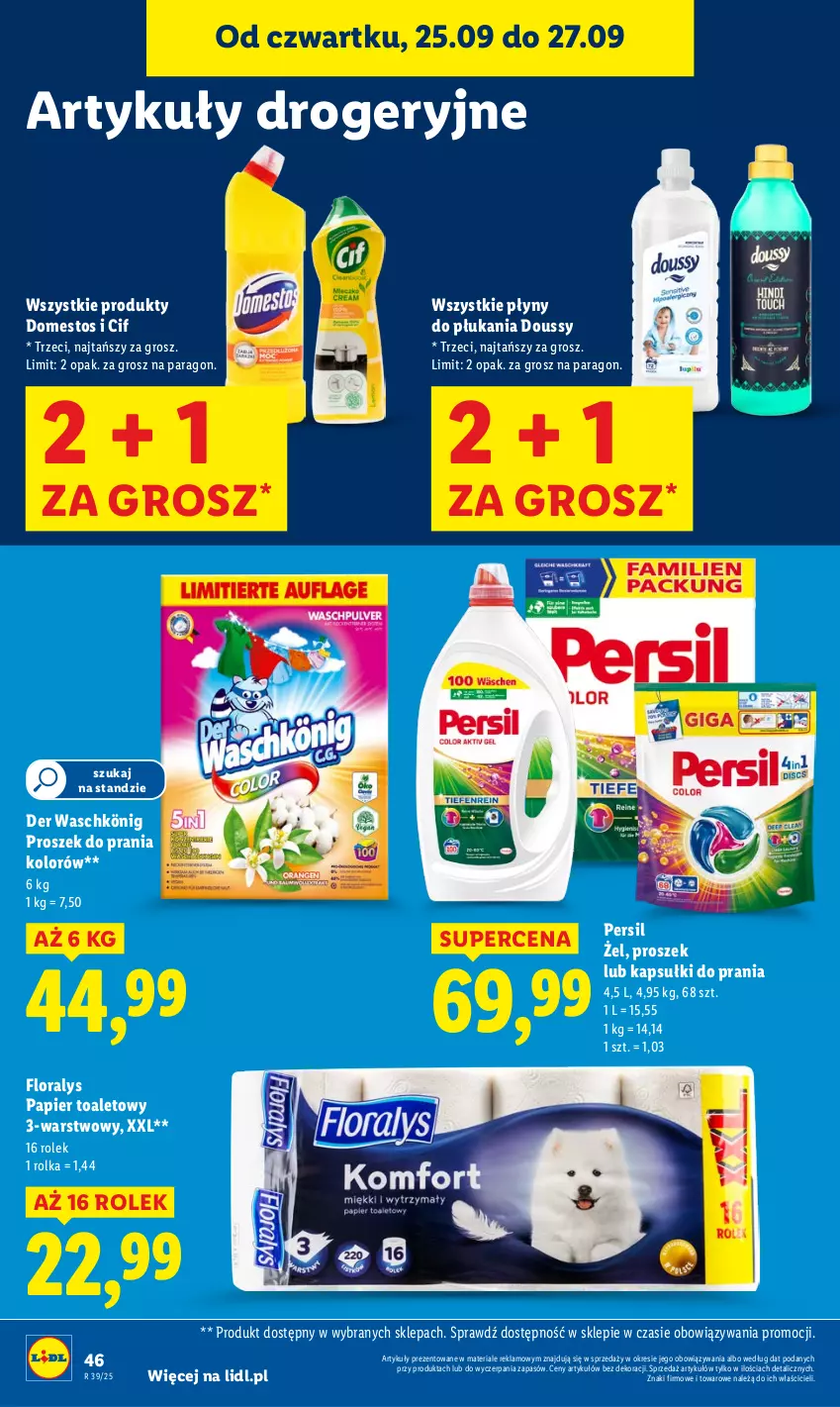 Gazetka promocyjna Lidl - GAZETKA - ważna 25.09 do 27.09.2025 - strona 50 - produkty: Cif, Domestos, Flora, Kapsułki do prania, König, Papier, Papier toaletowy, Persil, Proszek do prania
