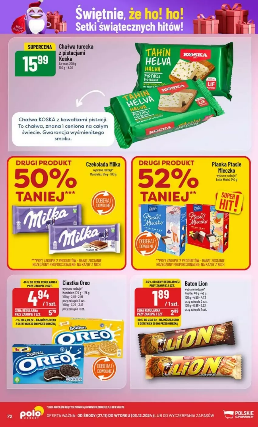 Gazetka promocyjna PoloMarket - ważna 27.11 do 03.12.2024 - strona 70 - produkty: Baton, Chałwa, Ciastka, Czekolada, Kawa, Lion, Milka, Mleczko, Oreo, Taca, Woda