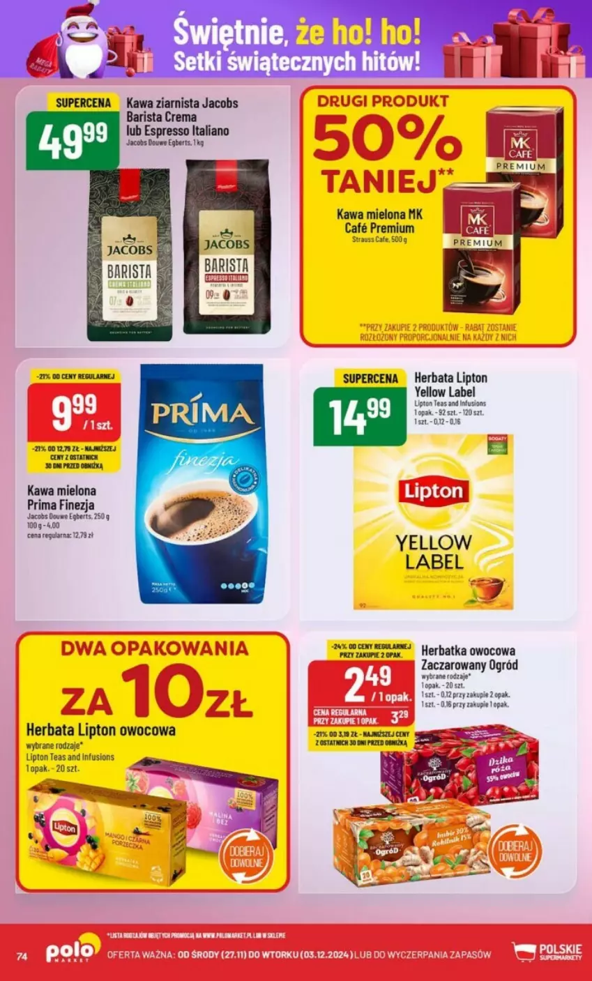 Gazetka promocyjna PoloMarket - ważna 27.11 do 03.12.2024 - strona 72 - produkty: Herbata, Jacobs, Kawa, Kawa mielona, Kawa ziarnista, Lipton, Ogród, Pax, Prima