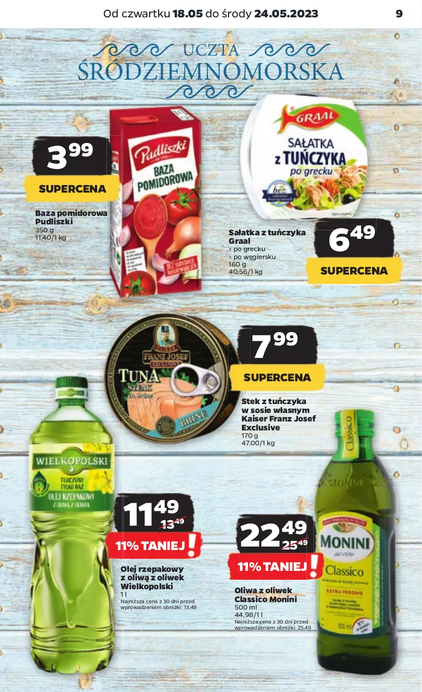 Gazetka promocyjna Netto - Artykuły spożywcze - ważna 18.05 do 24.05.2023 - strona 9 - produkty: Gra, Graal, Monini, Olej, Olej rzepakowy, Oliwa, Oliwa z oliwek, Pudliszki, Sałat, Sałatka, Ser, Sos, Stek, Tuńczyk