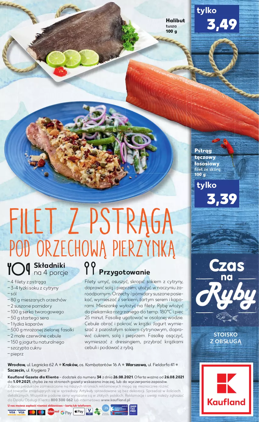 Gazetka promocyjna Kaufland - RYBY - ważna 26.08 do 01.09.2021 - strona 2 - produkty: Cytryny, Dres, Fa, Filet z pstrąga, Halibut, Jogurt, Piec, Piekarnik, Pieprz, Pomidory, Por, Pstrąg, Pstrąg tęczowy, Ser, Sok, Sól, Sos, Suszone pomidory, Tusz, Wagi