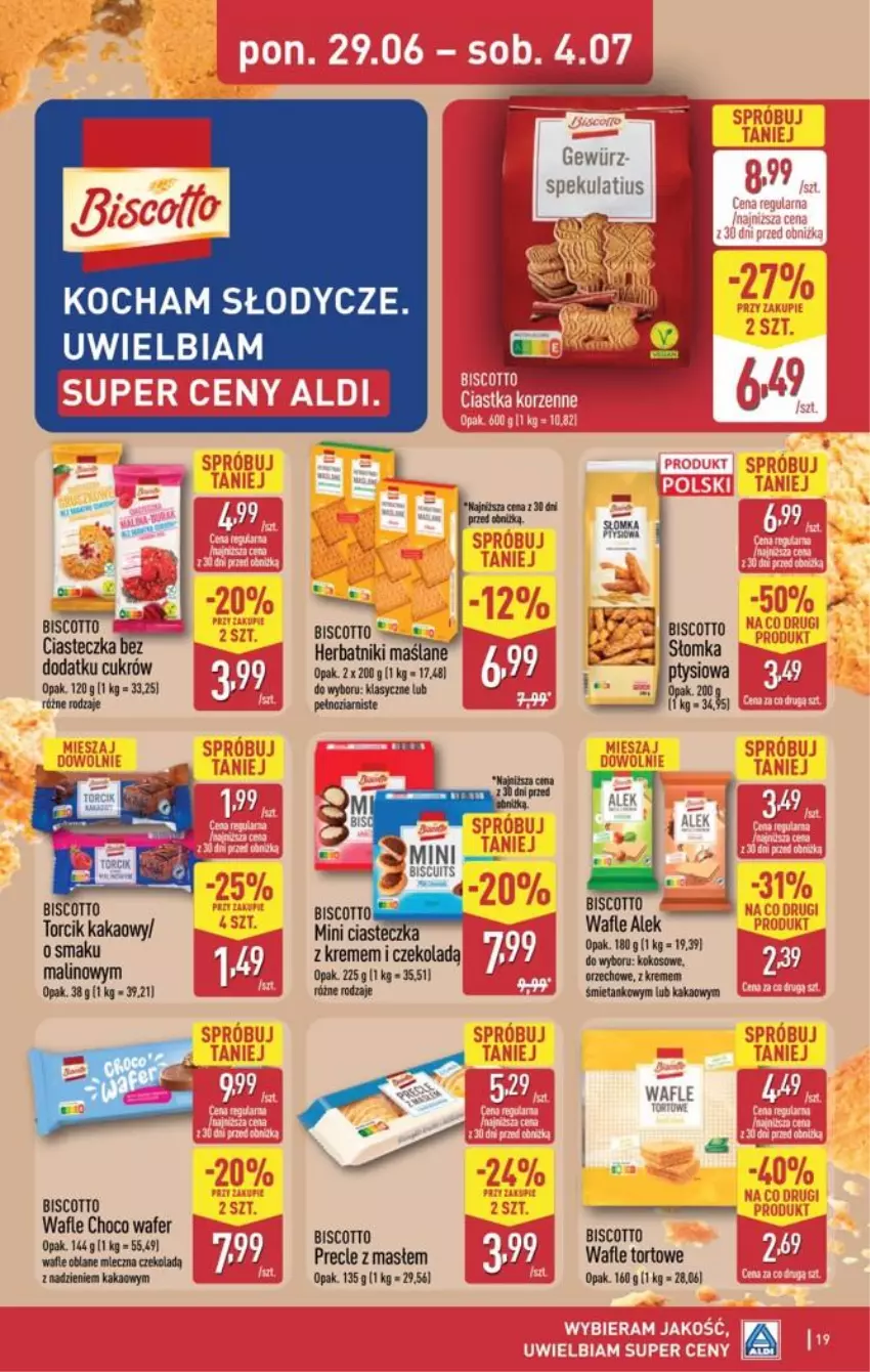 Gazetka promocyjna Aldi - Pełna oferta - ważna 29.06 do 04.07.2026 - strona 19 - produkty: Fa, Herbatniki, Kakao, Koc, LG, Precle, Sok, Wafle, Wafle tortowe