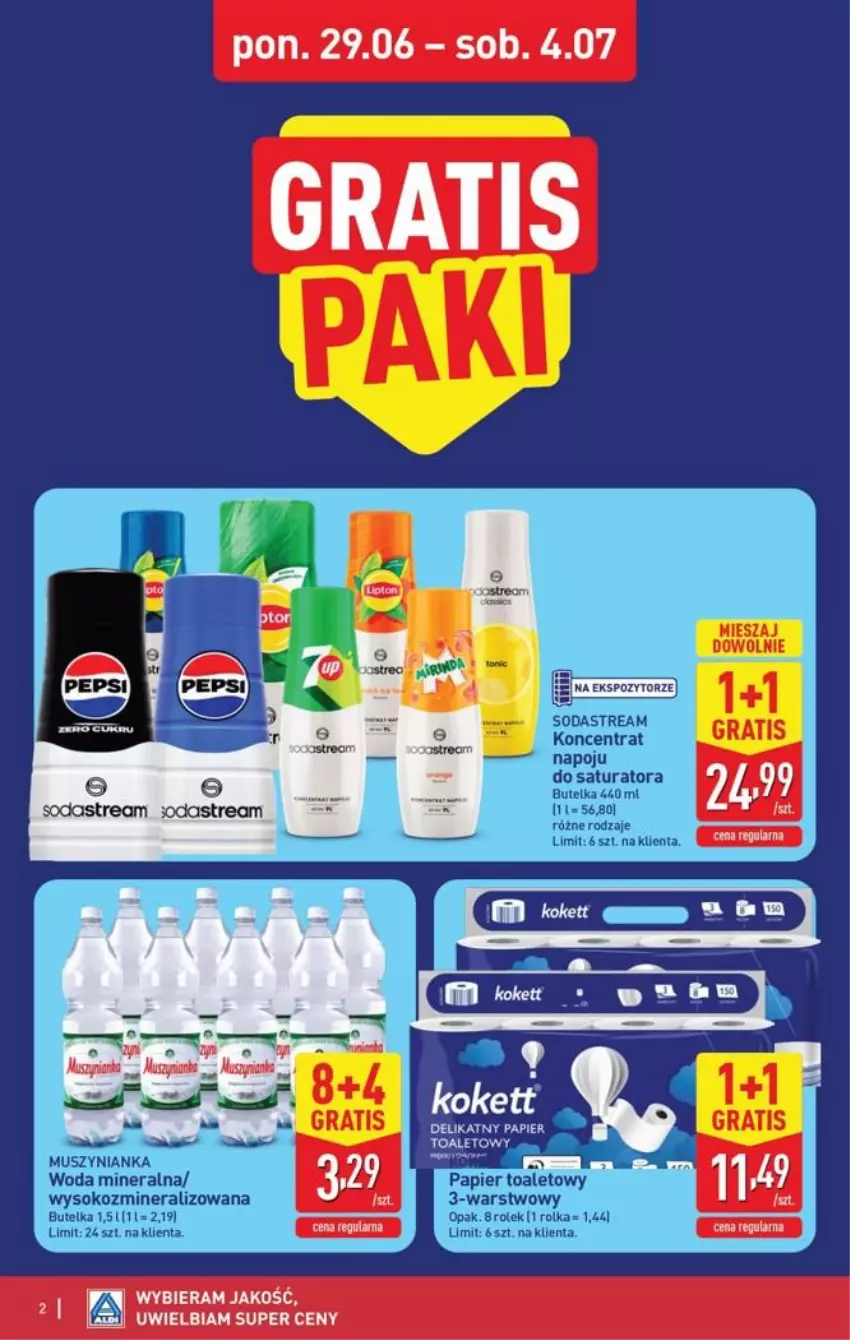 Gazetka promocyjna Aldi - Pełna oferta - ważna 29.06 do 04.07.2026 - strona 2 - produkty: Gra, Mus, Muszynianka, Papier, Papier toaletowy, Sok, Woda, Woda mineralna