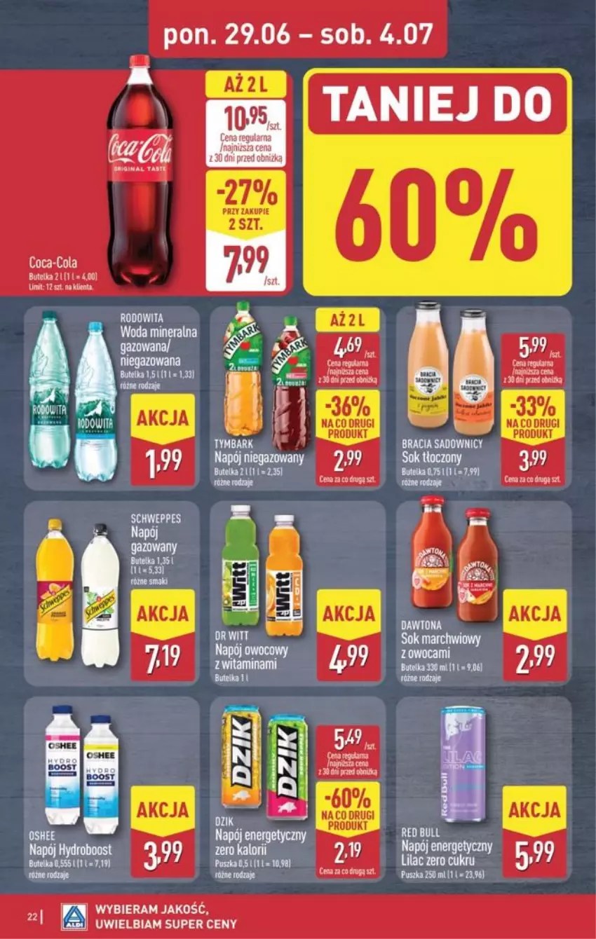 Gazetka promocyjna Aldi - Pełna oferta - ważna 29.06 do 04.07.2026 - strona 22 - produkty: Dawtona, Napój, Napój energetyczny, Napój gazowany, Schweppes, Sok, Woda, Woda mineralna
