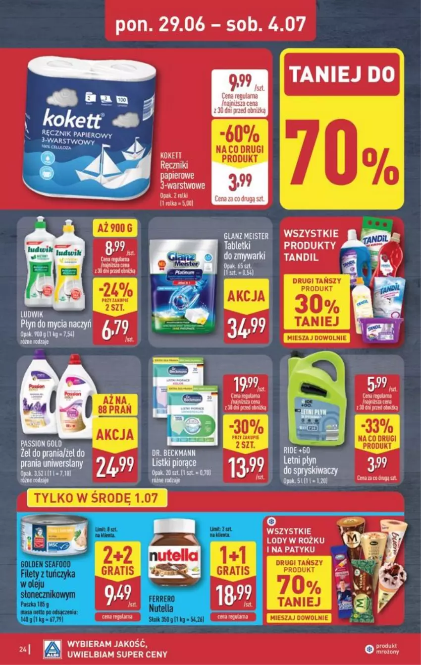 Gazetka promocyjna Aldi - Pełna oferta - ważna 29.06 do 04.07.2026 - strona 24 - produkty: Ferrero, LG, Lody, Nutella, Olej, Ręcznik, Tablet, Tuńczyk, Zmywarki