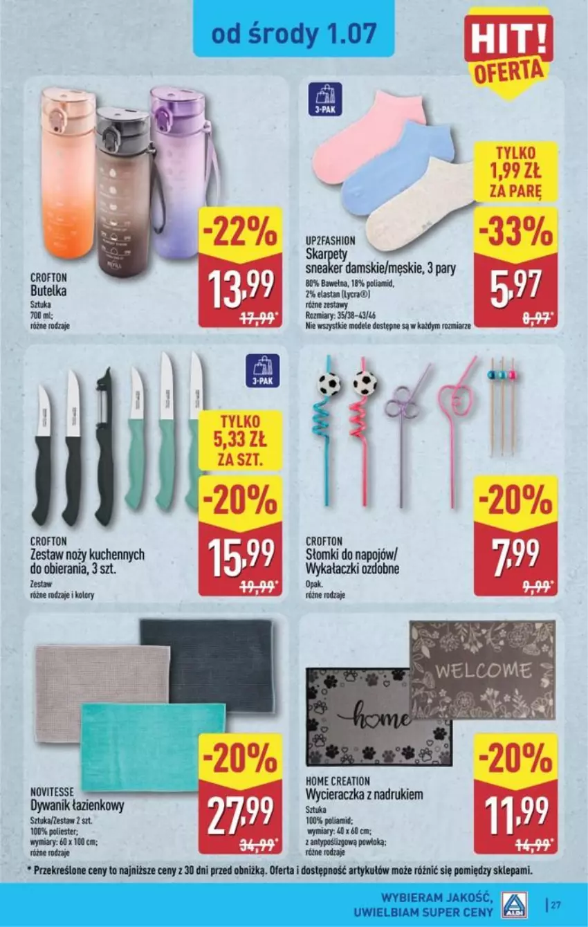Gazetka promocyjna Aldi - Pełna oferta - ważna 29.06 do 04.07.2026 - strona 27 - produkty: Dywan, Dywanik, Dywanik łazienkowy, Noż, Piwa, Słomki do napojów