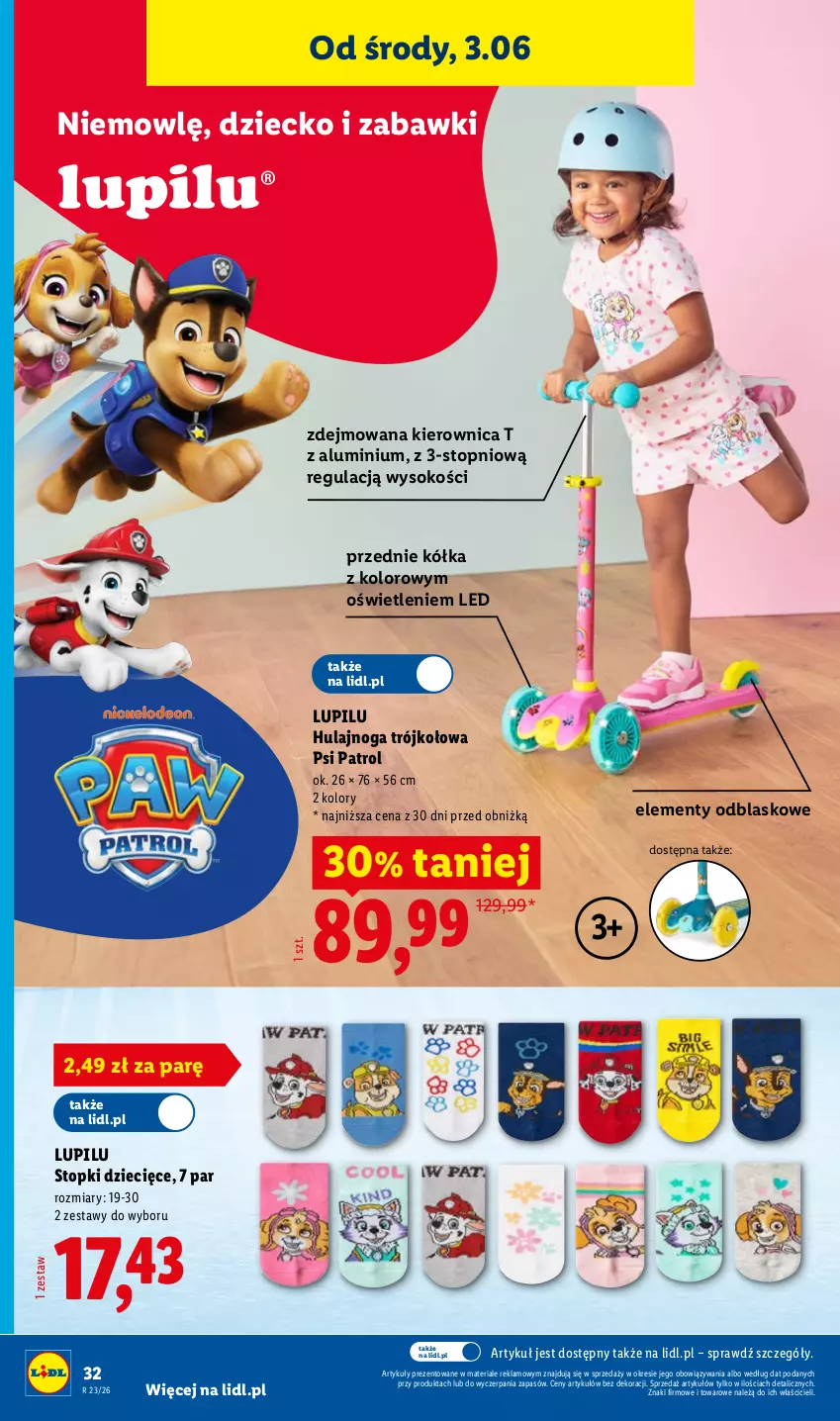 Gazetka promocyjna Lidl - Katalog ważny od 1.06 - ważna 01.06 do 06.06.2026 - strona 36 - produkty: Dzieci, Hulajnoga, Kierownica, Psi Patrol, Sok, Top