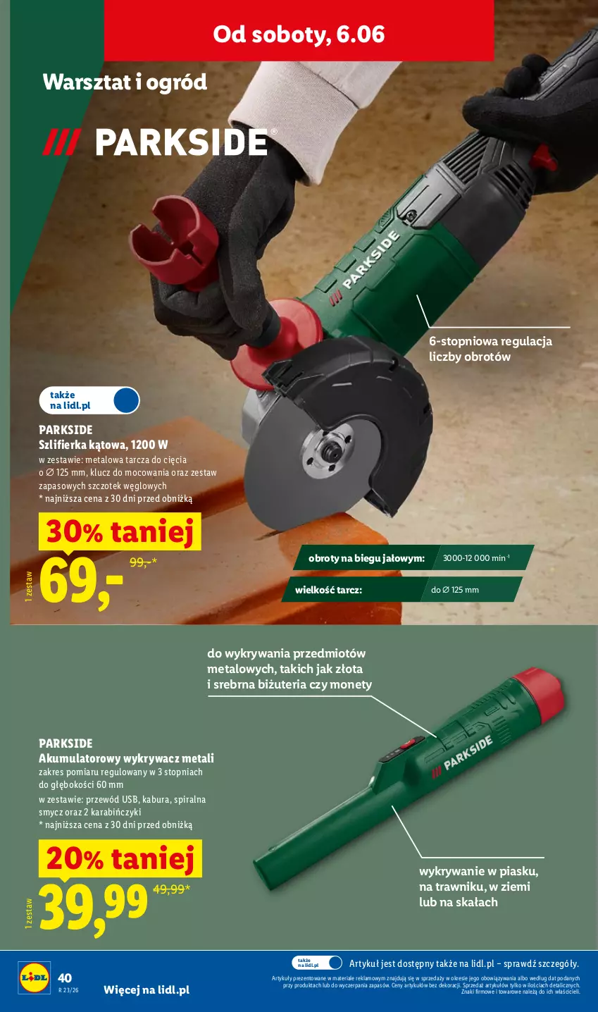 Gazetka promocyjna Lidl - Katalog ważny od 1.06 - ważna 01.06 do 06.06.2026 - strona 44 - produkty: Akumulator, Ogród, Parkside, Przewód, Smycz, Szlifierka, Szlifierka kątowa, Top