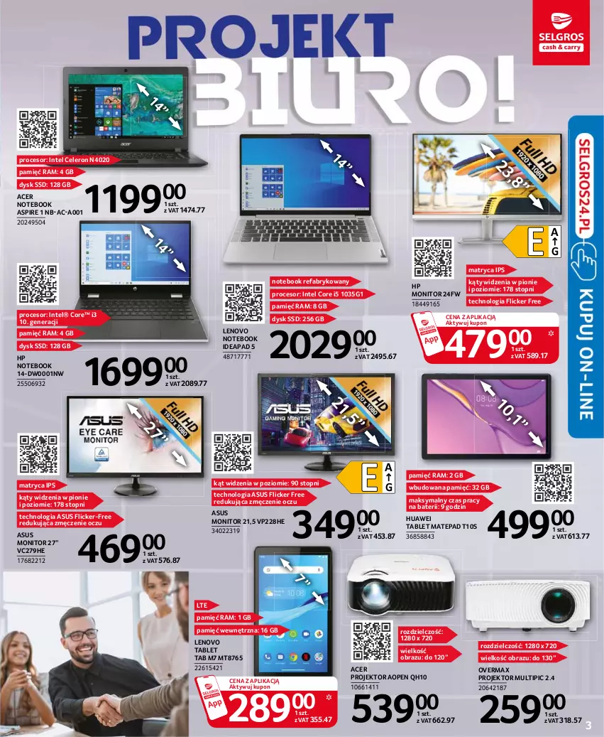 Gazetka promocyjna Selgros - Katalog biuro - ważna 29.04 do 12.05.2021 - strona 3 - produkty: Acer, Asus, Fa, HP, Huawei, Intel, Lenovo, Monitor, Notebook, Obraz, Procesor, Tablet, Top