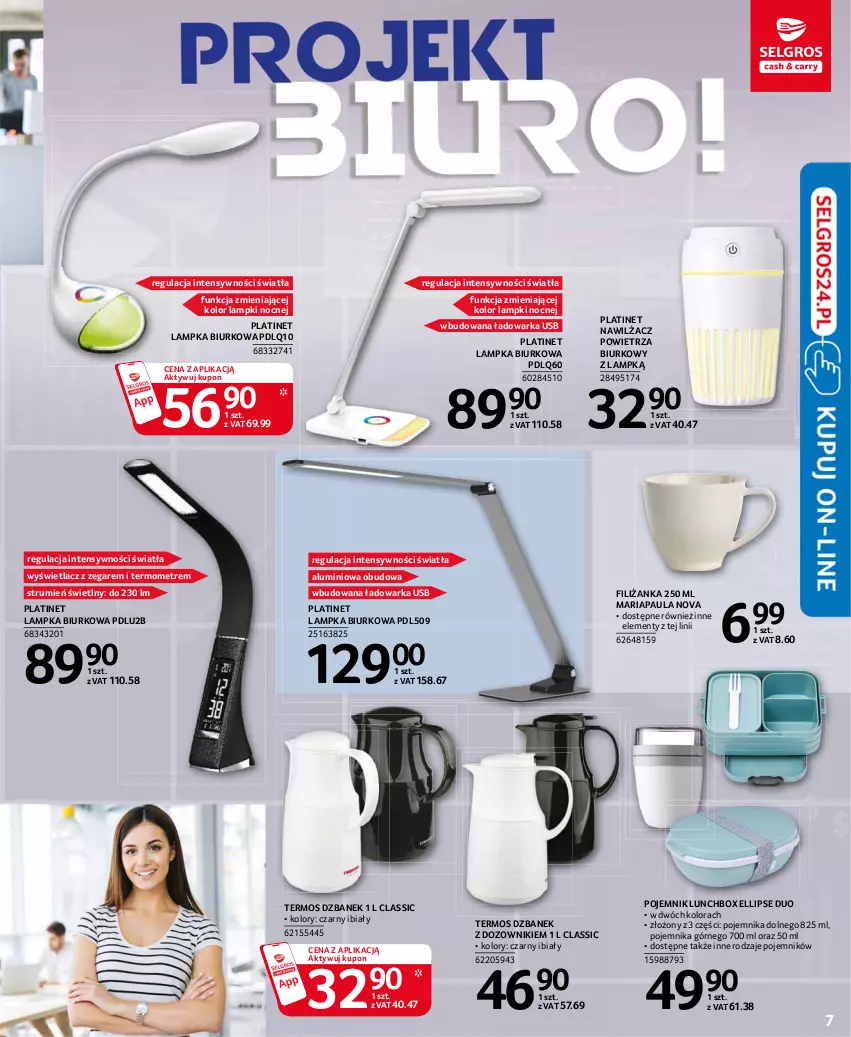 Gazetka promocyjna Selgros - Katalog biuro - ważna 29.04 do 12.05.2021 - strona 7 - produkty: Biurko, Dozownik, Dzbanek, Filiżanka, Nawilżacz powietrza, PLATINET, Pojemnik, Rum, Termometr, Termos, Warka, Zegar