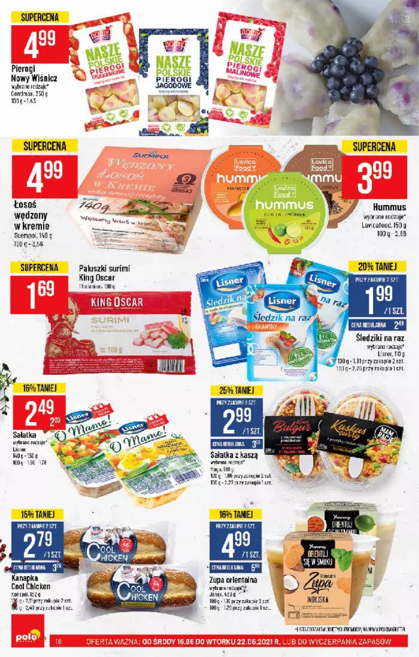 Gazetka promocyjna PoloMarket - Gazetka pomocyjna - ważna 16.06 do 22.06.2021 - strona 18 - produkty: LG, Pierogi, Sałat, Sałatka, Suempol, Surimi, Zupa