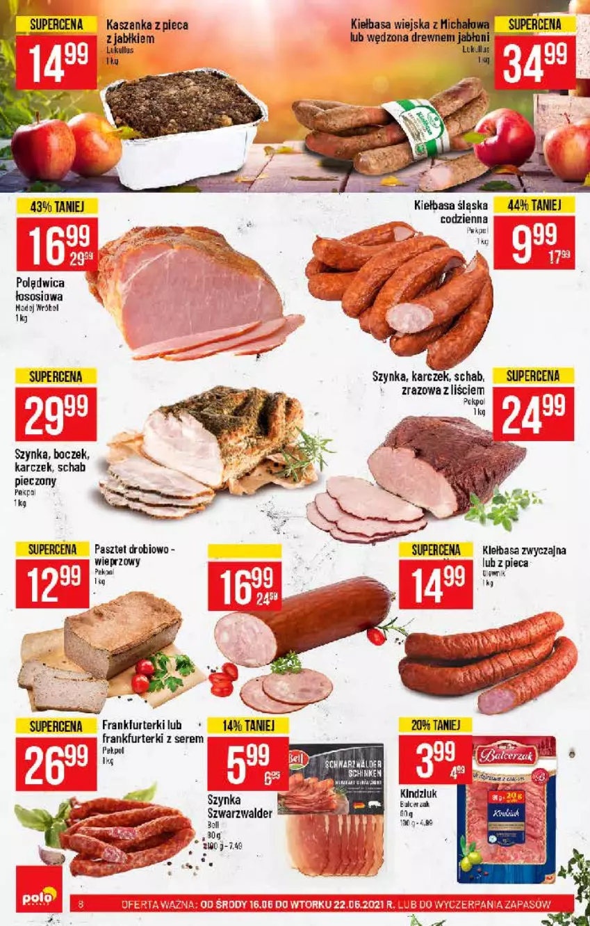 Gazetka promocyjna PoloMarket - Gazetka pomocyjna - ważna 16.06 do 22.06.2021 - strona 8 - produkty: Boczek, Frankfurterki, Gala, Kasza, Kaszanka, Kiełbasa, Kiełbasa śląska, Pasztet, Pekpol, Piec, Polędwica, Schab pieczony, Ser, Sos, Szynka, Tran